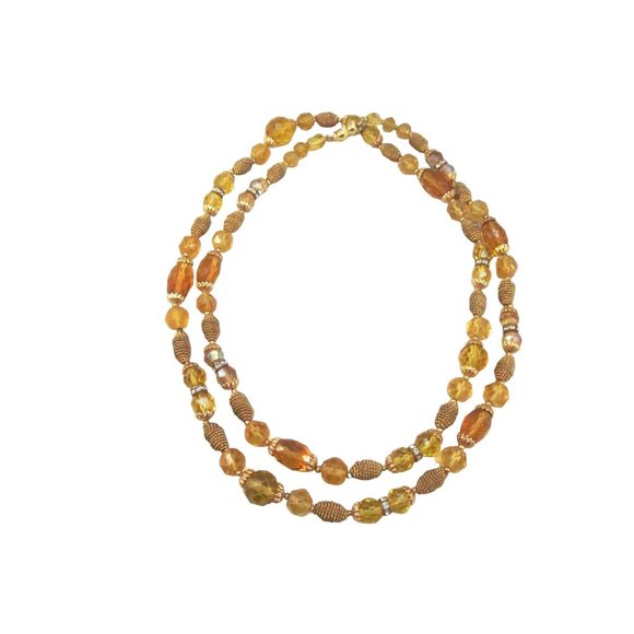 Vintage Long Faceted Glowing Yellow Vaseline Glass Beaded Necklace - Picture 10 of 13